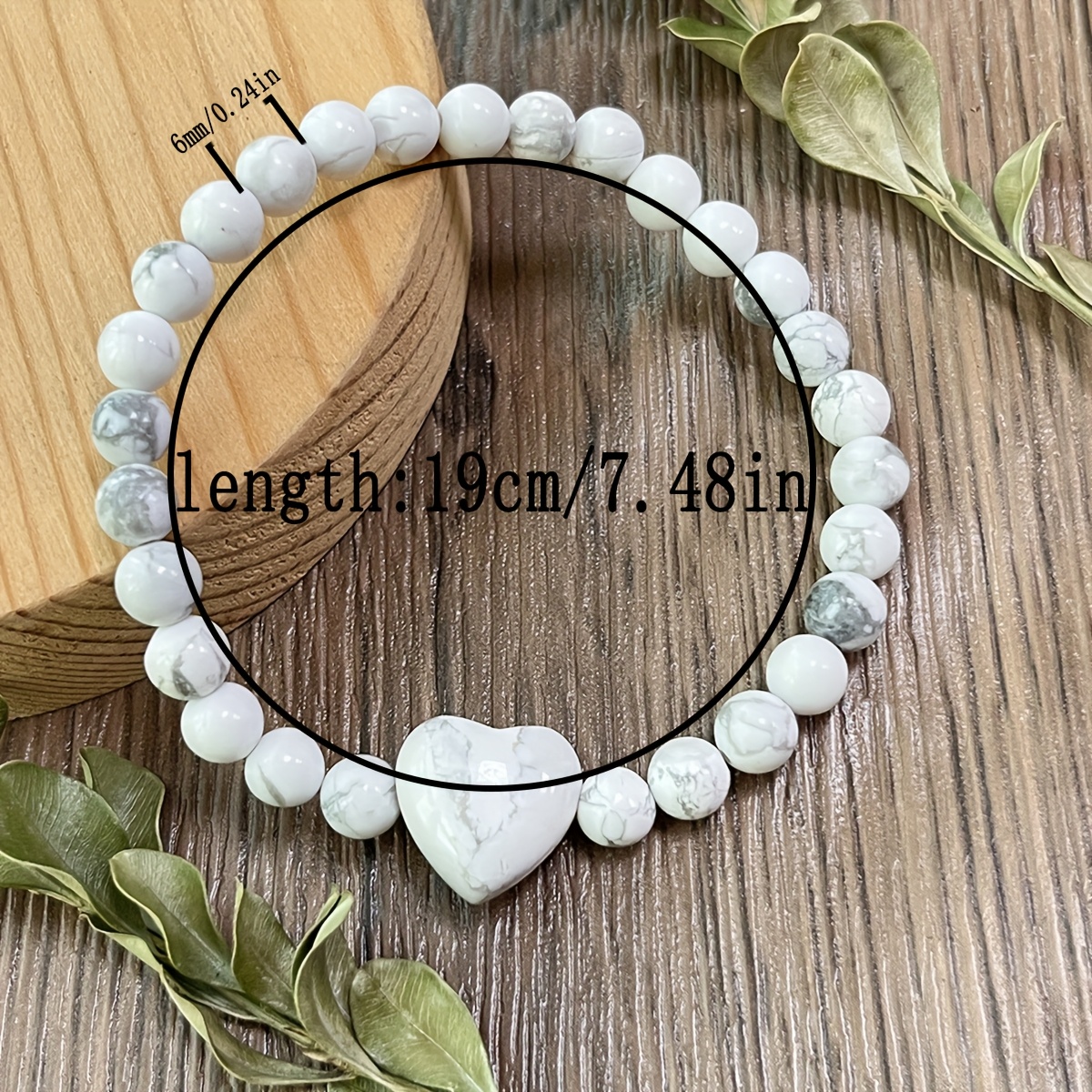 Women's Natural White Turquoise Heart Chakra Bead Bracelet